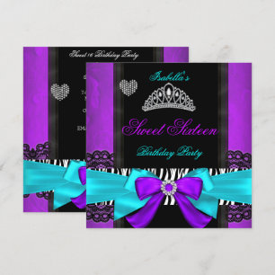 Convites Festa dos Doze Anos  Doze Anos Roxo Azul Zebra