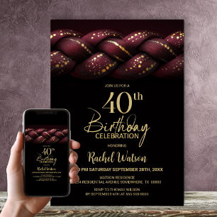 Convites Festa Dourada Braid Burgundy