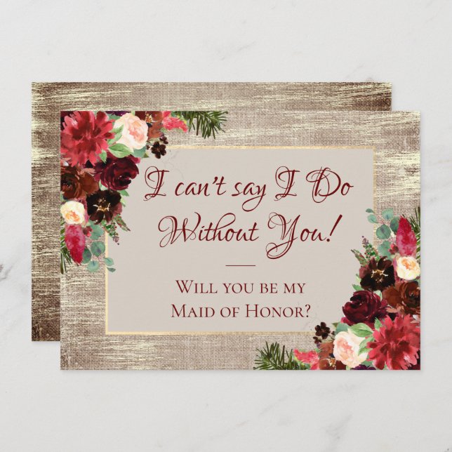 Convites Festa Dourada Bridal de Boho Burgundy Russo de Nat (Frente/Verso)