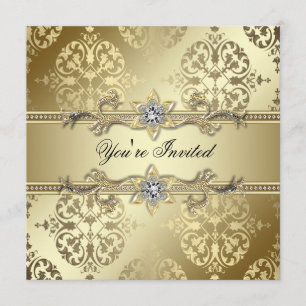 Convites Festa Dourada Damask Gold