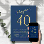 Convites Festa Dourada de aniversário de 40 anos de Quarent<br><div class="desc">Torne a sua celebração de aniversário de 40 anos inesquecível enviando convites personalizados para aniversário de 40 anos! Estes convites personalizados apresentam um belo roteiro azul e dourado com um fundo brilhante. Cada convite é impresso em estoque premium, para que você tenha certeza de que seus convidados ficarão impressionados. Convide...</div>