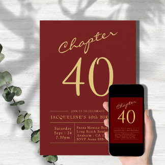 Convites Festa Dourada de aniversário de 40 anos Vermelha 4