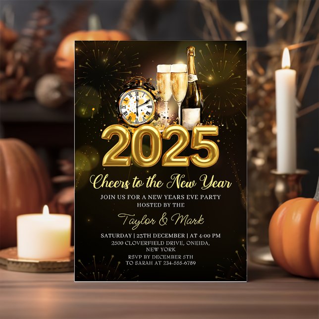 Convites Festa Dourada de Ano Novo 2025 (Criador carregado)