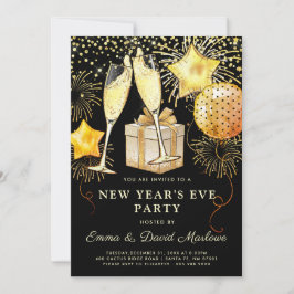 Convites Festa Dourada de Ano Novo em Preto