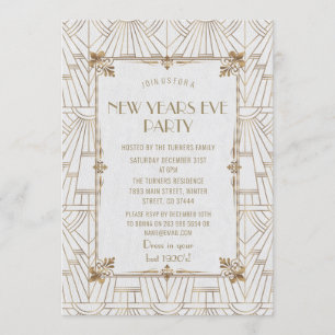 Convites Festa Dourada de Arte Deco de Ano Novo do Luxo Fle