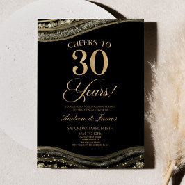 Convites Festa Dourada de Casamento com 30 de Agate Negra