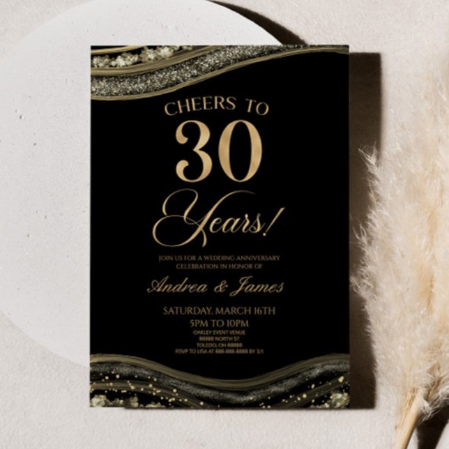 Convites Festa Dourada de Casamento com 30 de Agate Negra (Criador carregado)