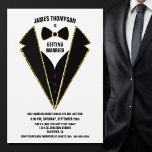 Convites Festa Dourada de Despedida de Solteiro Preto<br><div class="desc">Celebre a vida do solteiro uma última vez e convide seus amigos com este convite de solteiro de smoking preto e dourado.</div>