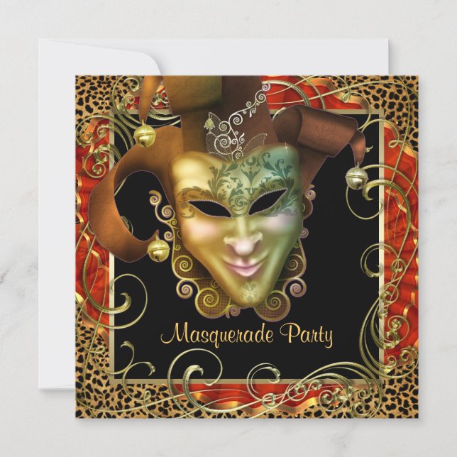 Convites Festa Dourada de Leopardo Laranja Negro (Frente)