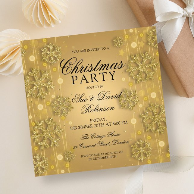 Convites Festa Dourada de Natal de Glam Elegante (Elegant Gold Glam Christmas Holiday Party Invitation)
