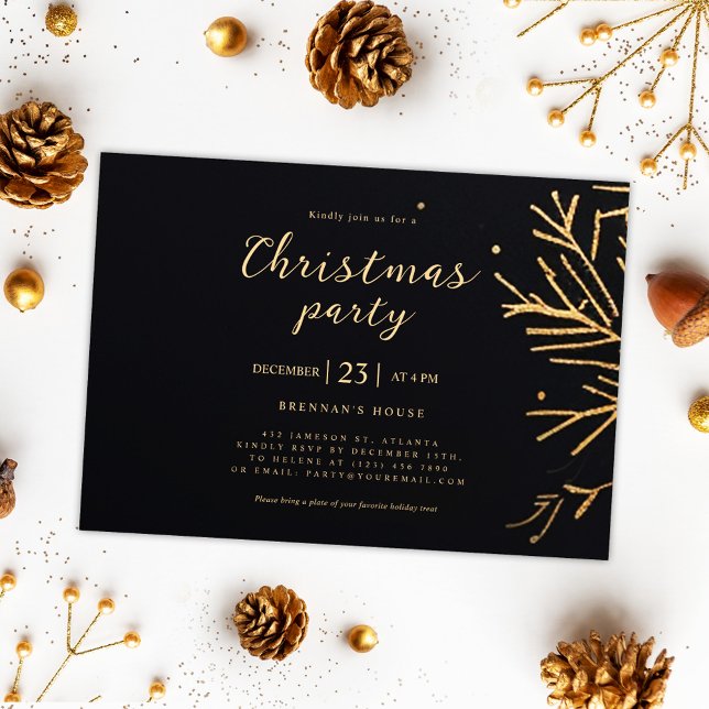 Convites Festa Dourada de Natal Moderno Elegante (Christmas Modern Elegant Gold Holiday Party Invitation)