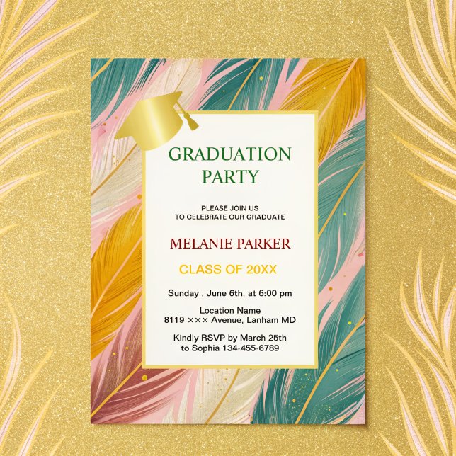 Convites Festa Dourada de Teto Rosa (Criador carregado)