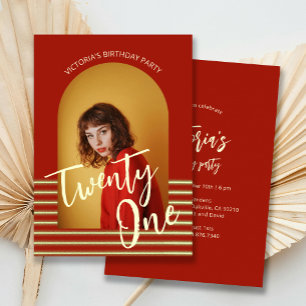 Convites Festa Dourada e Vermelha do aniversário de 21 anos