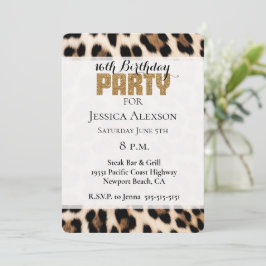 Convites Festa Dourada Glitter de Leopardo Negro Creme