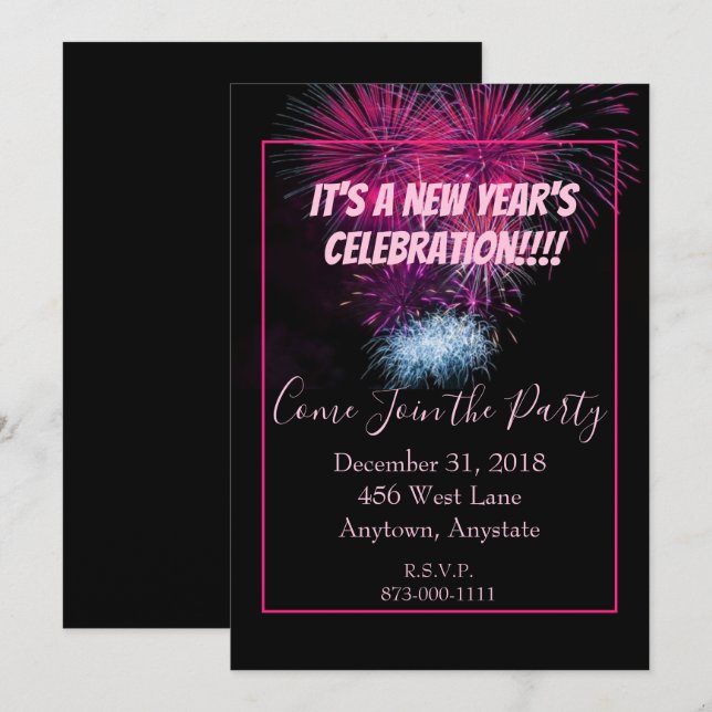 Convites Festa e Celebrações de Ano Novo (Frente/Verso)