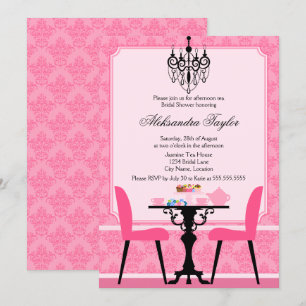 Convites Festa Elegante Damask e Chandelier Tea