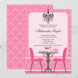 Convites Festa Elegante Damask e Chandelier Tea