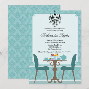 Convites Festa Elegante Damask e Chandelier Tea