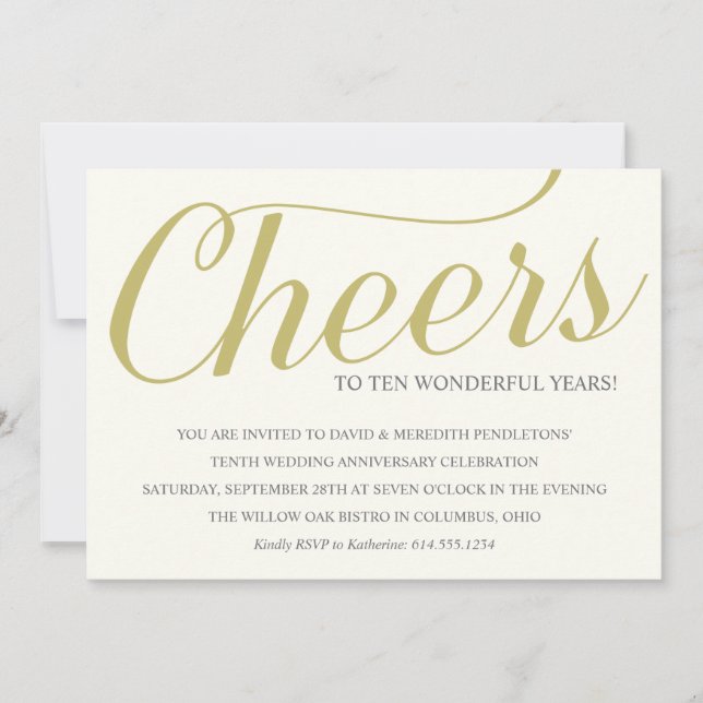 Convites Festa Elegante de 10 Anos de Casamento (Frente)