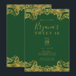 Convites Festa Elegante de 16 Anos Verde Escuro e Renda Dou<br><div class="desc">Personalize para qualquer evento</div>