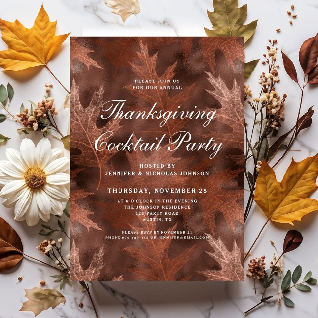 Convites Festa Elegante de Ação de Graças de Cocktail (Modern Fall Leaves Thanksgiving Dinner Invitation)