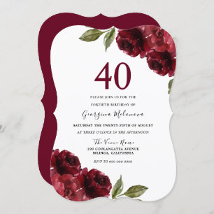 Convites Festa Elegante de aniversário de 40 anos de Rosas
