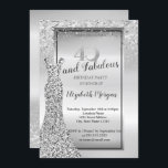 Convites Festa Elegante de aniversário de 40 anos de Vestid<br><div class="desc">Vestido elegante de luz prateada e confete no fundo brilhante de bokeh ombre.</div>