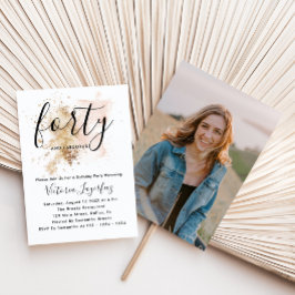 Convites Festa Elegante de aniversário de 40 anos Rosa e Do