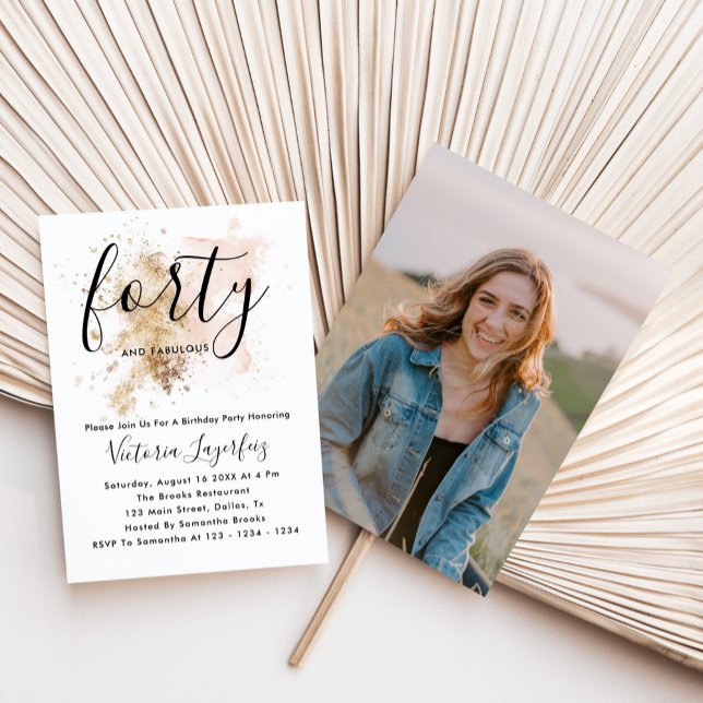 Convites Festa Elegante de aniversário de 40 anos Rosa e Do (Criador carregado)