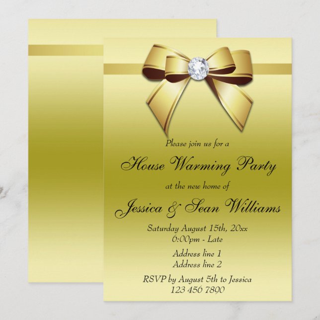 Convites Festa Elegante de Aquecimento do Arco Dourado (Frente/Verso)