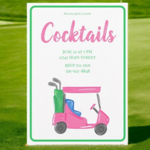 Convites Festa Elegante de Carro de Golfe Rosa Prep