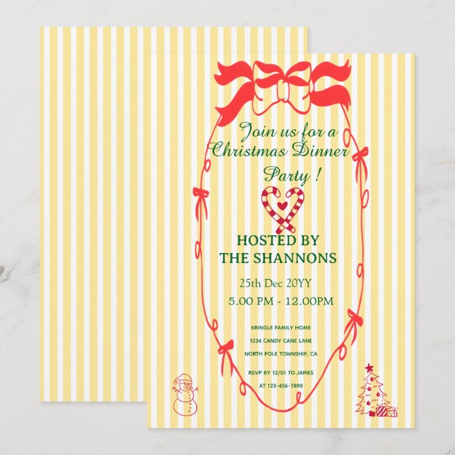 Convites Festa Elegante de Chá de Natal (Frente/Verso)