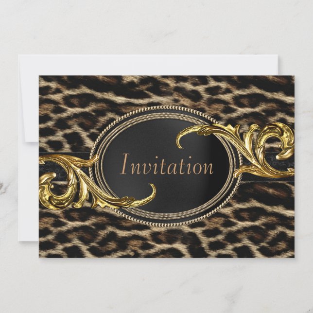 Convites Festa Elegante de Leopardo Preto e Dourado (Frente)