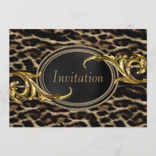 Convites Festa Elegante de Leopardo Preto e Dourado