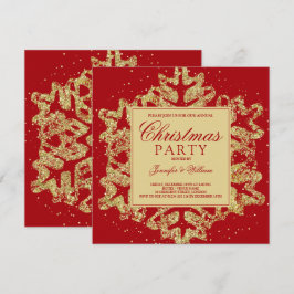 Convites Festa Elegante de Natal Elegante Dourada e Vermelh