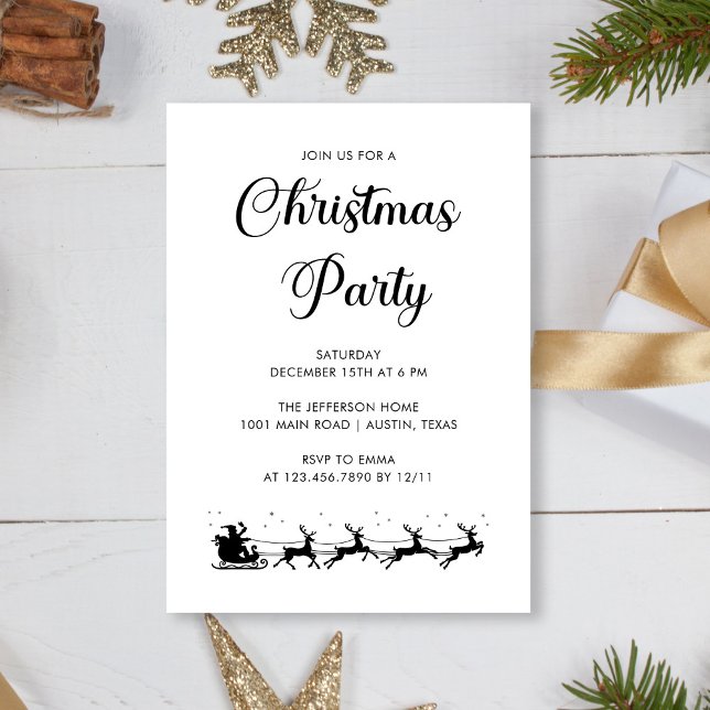 Convites Festa Elegante de Natal Preto e Branco Personaliza (Personalized Elegant Black & White Christmas Party Invitation)