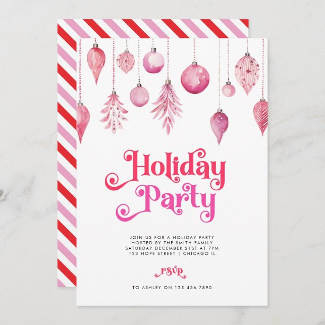 Convites Festa Elegante de Natal Rosa-Rosa-Rosa (Frente/Verso)