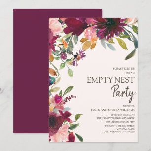 Convites Festa Elegante de Ninho Vazio com Floral Roxo Rosa