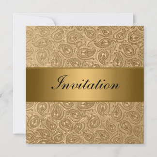 Convites Festa Elegante de Paisley de Bronze Dourado