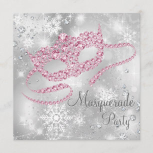 Convites Festa Elegante de Prata e Mascarada Rosa