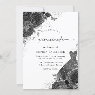 Convites Festa Elegante de Quinceanera Preta e Branca