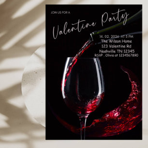 Convites Festa Elegante de São Valentim com Copo de Vinho
