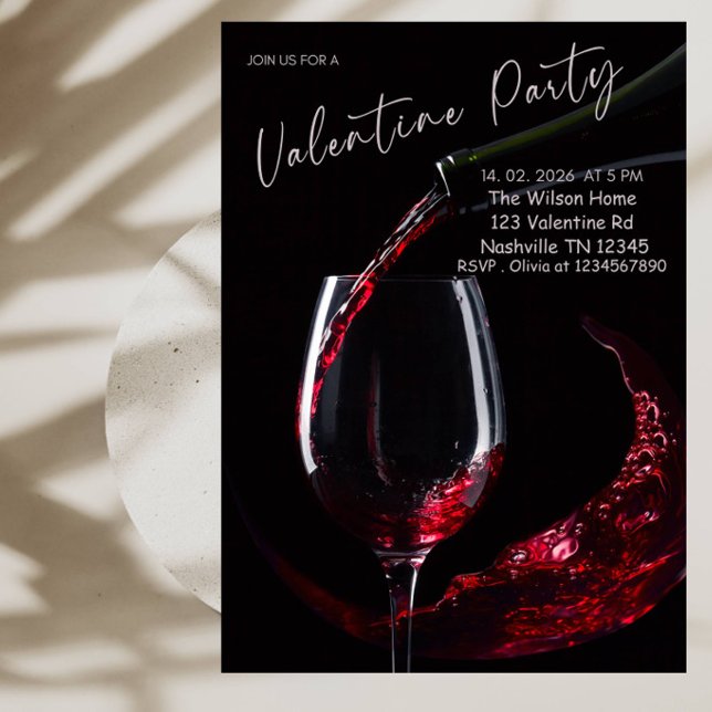 Convites Festa Elegante de São Valentim com Copo de Vinho (Criador carregado)