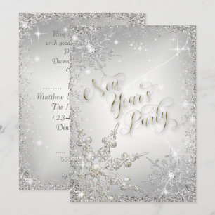 Convites Festa Elegante de Snowflakes Silver Sparkle no Par
