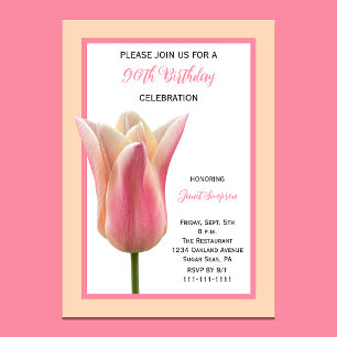 Convites Festa Elegante de Tulipas Florais de 90 Anos de Id