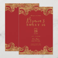 Festa Elegante Doce 16 Vermelho & Dourado com Rend