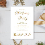 Convites Festa Elegante Dourada de Natal Personalizada<br><div class="desc">Celebre os feriados em estilo com este convite de festas de Natal branco, elegante e personalizado! Apresentando um Papai Noel festivo cavalgando um design de elemento vetor de trenó em ouro e um roteiro de frase da festa de Natal em sotaque de ouro, este convite certamente impressionará seus convidados. O...</div>