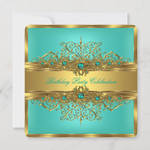 Convites Festa Elegante Dourada Lace Jade Green Teal Pearls