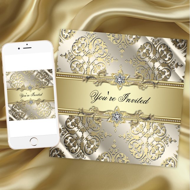 Convites Festa Elegante Preto e Dourado (Elegant gold all occasion invitation. Instant download and printed invitations available.)