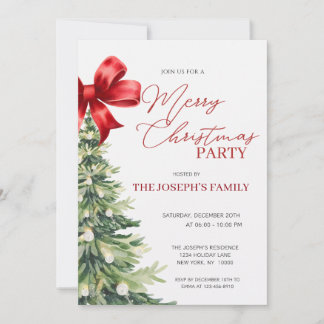 Convites Festa Elegante Rústica de Árvore de Natal em Aquar